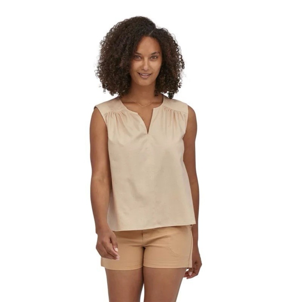 Patagonia Women's Large Shirred Top Undyed Natural Organic Cotton Sleeveless NEW